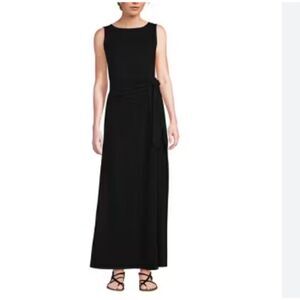 Land's End Womens Tie Waist Maxi Dress Medium NEW Balck Sleeveless No Slit Tence